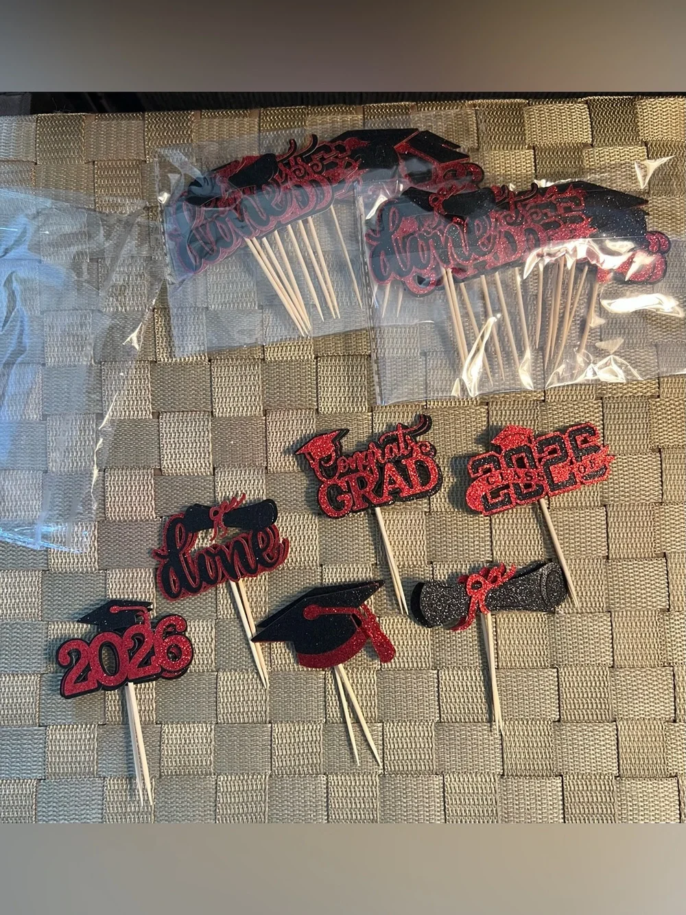 Black & Red Graduation Cupcake Toppers - Congrats Grad 2026